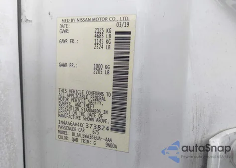 2019 Nissan Maxima 3.5 Sr из США, поврежденный, VIN 1N4AA6AV4KC373824